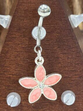 Painful Pleasures ✦ Pink Flower Dangle Navel Ring ✦ 14G Surgical Steel NWT